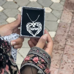 Double Heart Initial Name Necklace Silver