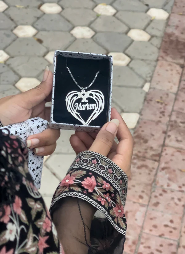 Double Heart Initial Name Necklace Silver