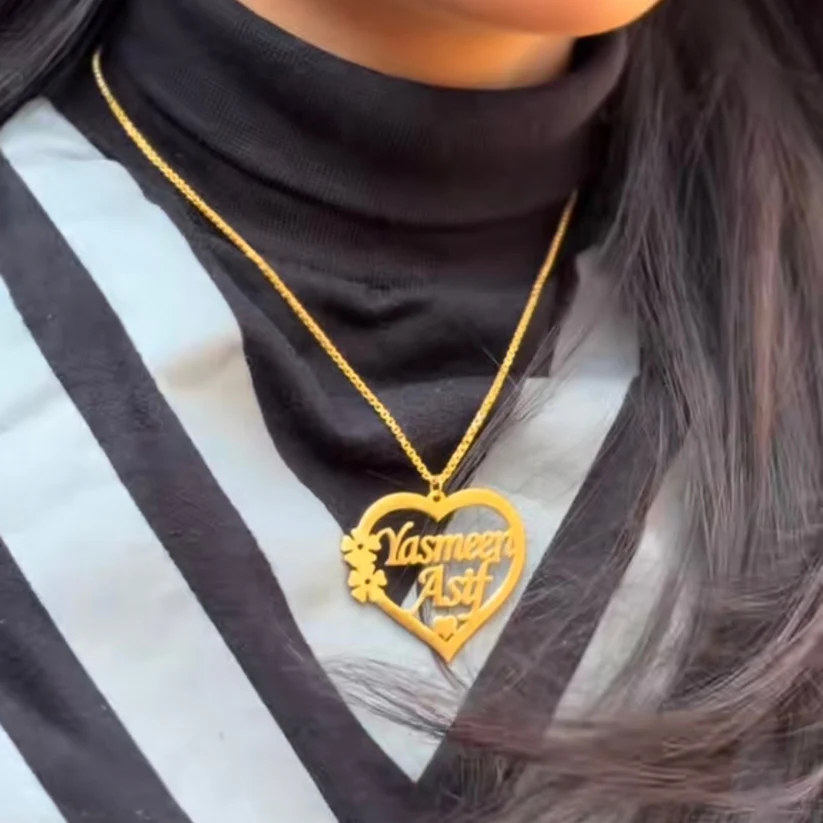 Double Name Heart Necklace Gold
