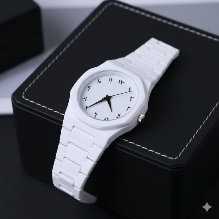 white watch 2 White Arabic Aura Watch