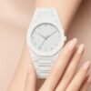Men White Arabic Aura Wrist Watch